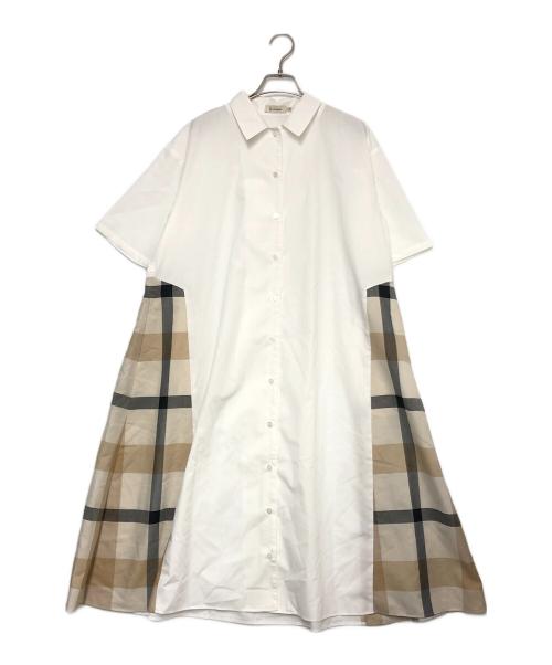 CRESTBRIDGE（クレストブリッジ）CRESTBRIDGE (クレストブリッジ) 半袖ワンピース ホワイト×ベージュ サイズ:Mの古着・服飾アイテム