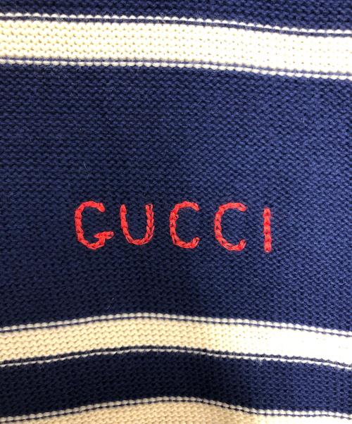 GUCCI（グッチ）GUCCI (グッチ) 厚手ニット ネイビー×アイボリー×レッド サイズ:SIZE 12の古着・服飾アイテム