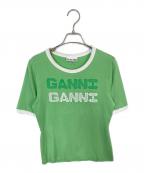 GANNIガニー）の古着「フロントプリントリンガーTシャツ」｜グリーン×ホワイト