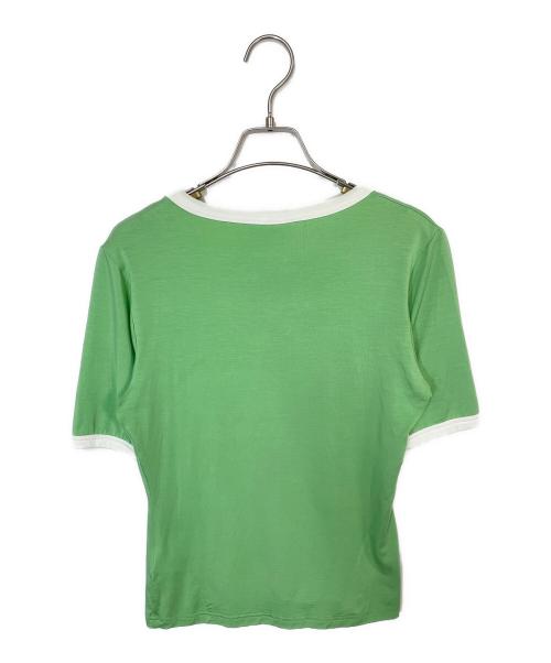 GANNI（ガニー）Ganni (ガニー) フロントプリントリンガーTシャツ グリーン×ホワイト サイズ:表記無の古着・服飾アイテム