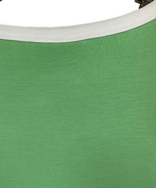GANNI（ガニー）Ganni (ガニー) フロントプリントリンガーTシャツ グリーン×ホワイト サイズ:表記無の古着・服飾アイテム