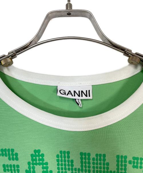 GANNI（ガニー）Ganni (ガニー) フロントプリントリンガーTシャツ グリーン×ホワイト サイズ:表記無の古着・服飾アイテム