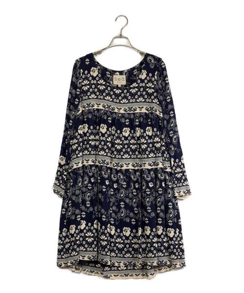 sea NEW YORK（シー ニューヨーク）Sea NEW YORK (シー ニューヨーク) 長袖ワンピース ネイビー×ホワイト サイズ:SIZE 4の古着・服飾アイテム