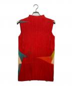 PLEATS PLEASEプリーツプリーズ）の古着「ノースリーブプリーツカットソー」｜レッド