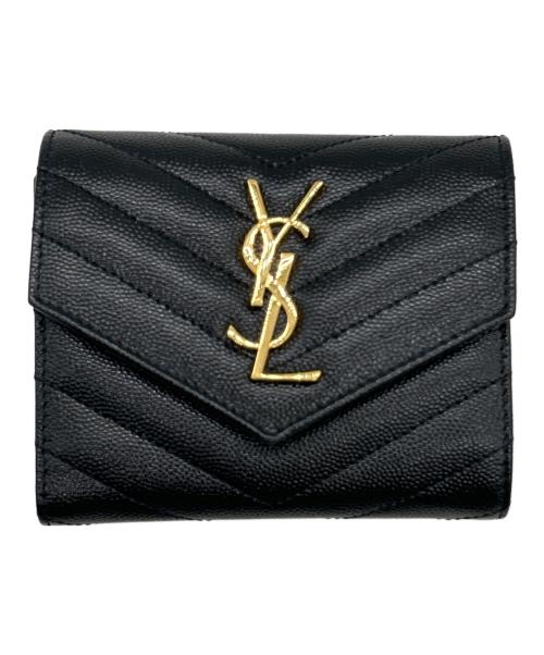 Saint Laurent Paris（サンローランパリ）Saint Laurent Paris (サンローランパリ) 3つ折り財布 ブラック×ゴールドの古着・服飾アイテム