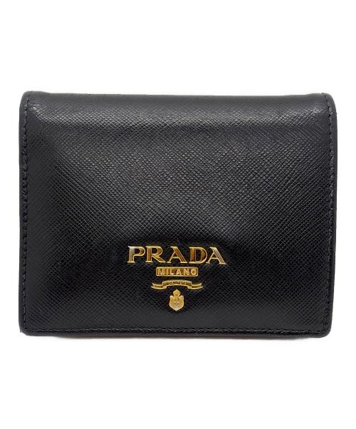 PRADA（プラダ）PRADA (プラダ) 2つ折り財布 ブラック×ピンクの古着・服飾アイテム