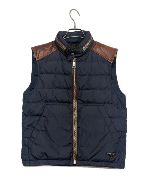PRADA（プラダ）PRADA (プラダ) ダウンベスト ブラウン×ネイビー サイズ:SIZE 44(M)の古着・服飾アイテム
