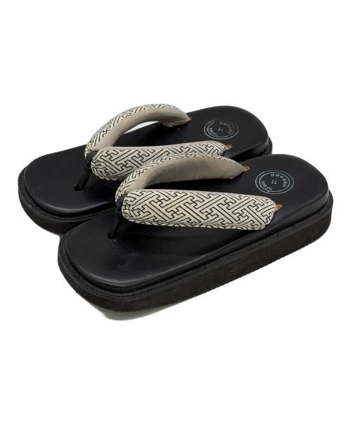 SEE SAW（シーソー）SEE SAW (シーソー) レザー雪駄 ブラック×ホワイト サイズ:SIZE 不明の古着・服飾アイテム