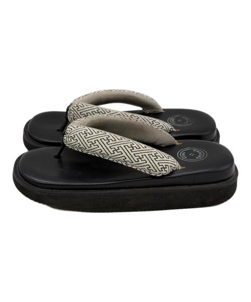 SEE SAW（シーソー）SEE SAW (シーソー) レザー雪駄 ブラック×ホワイト サイズ:SIZE 不明の古着・服飾アイテム