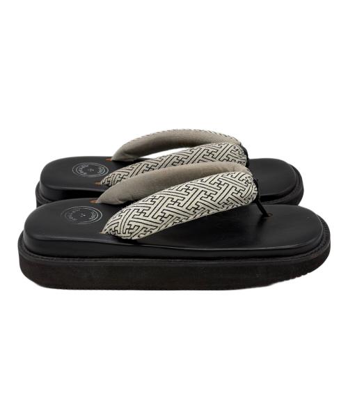 SEE SAW（シーソー）SEE SAW (シーソー) レザー雪駄 ブラック×ホワイト サイズ:SIZE 不明の古着・服飾アイテム