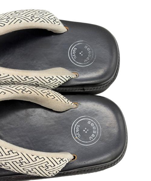 SEE SAW（シーソー）SEE SAW (シーソー) レザー雪駄 ブラック×ホワイト サイズ:SIZE 不明の古着・服飾アイテム