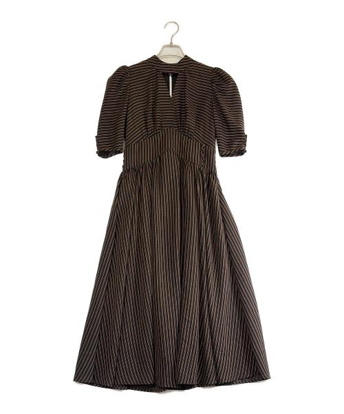 HER LIP TO（ハーリップトゥ）Her lip to (ハーリップトゥ) パフスリーブワンピース ブラック×ブラウン サイズ:SIZE Mの古着・服飾アイテム