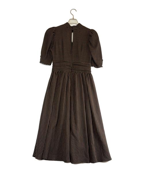 HER LIP TO（ハーリップトゥ）Her lip to (ハーリップトゥ) パフスリーブワンピース ブラック×ブラウン サイズ:SIZE Mの古着・服飾アイテム