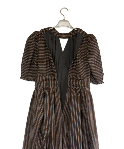 HER LIP TO（ハーリップトゥ）Her lip to (ハーリップトゥ) パフスリーブワンピース ブラック×ブラウン サイズ:SIZE Mの古着・服飾アイテム