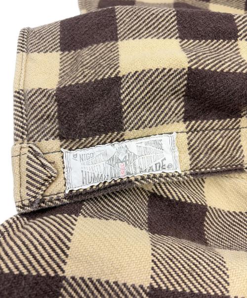 HUMAN MADE（ヒューマンメイド）HUMAN MADE (ヒューマンメイド) 長袖シャツ ブラウン×ベージュ サイズ:SIZE Sの古着・服飾アイテム