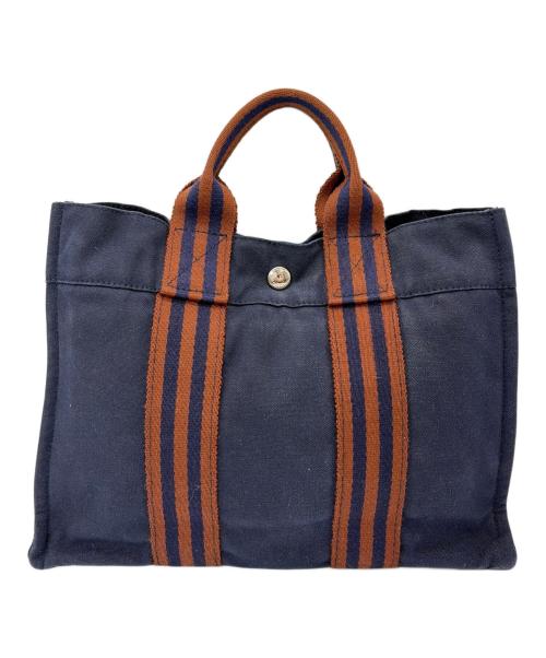 HERMES（エルメス）HERMES (エルメス) トートバッグ ネイビー×ブラウンの古着・服飾アイテム