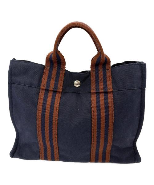 HERMES（エルメス）HERMES (エルメス) トートバッグ ネイビー×ブラウンの古着・服飾アイテム