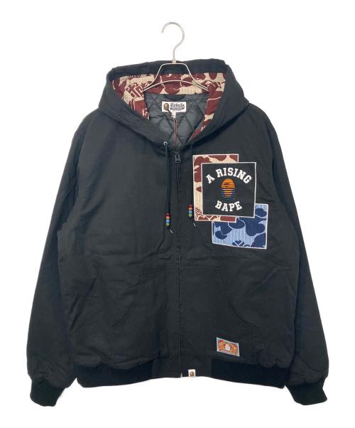 A BATHING APE（アベイシングエイプ）A BATHING APE (アベイシングエイプ) A RISING BAPE PATCHWORK HOODIE WORK JACKET/パッチワークフーディワークジャケット ブラック サイズ:2XL 未使用品の古着・服飾アイテム