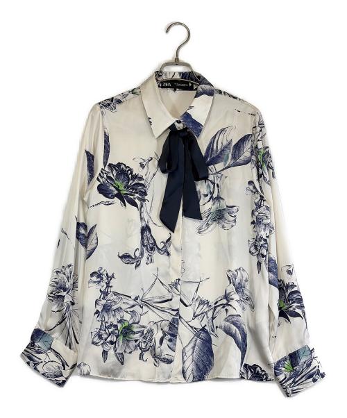 ZARA（ザラ）ZARA (ザラ) サテンシャツ ブルー×ホワイト サイズ:SIZE Sの古着・服飾アイテム