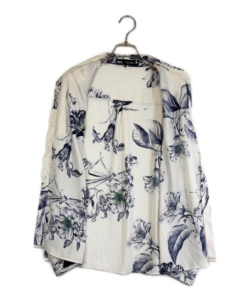 ZARA（ザラ）ZARA (ザラ) サテンシャツ ブルー×ホワイト サイズ:SIZE Sの古着・服飾アイテム