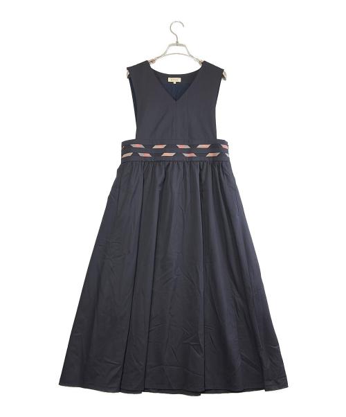 BLUE LABEL CRESTBRIDGE（ブルーレーベルクレストブリッジ）BLUE LABEL CRESTBRIDGE (ブルーレーベルクレストブリッジ) ジャンスカトリムワンピース ネイビー サイズ:SIZE Mの古着・服飾アイテム