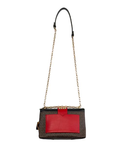 MICHAEL KORS（マイケルコース）MICHAEL KORS Cece Medium Logo Mixed-Media Convertible Shoulder Bag（シーシー ミディアム ロゴ ミックスドメディア コンバーチブル ショルダー バッグ） ブラック×レッドの古着・服飾アイテム