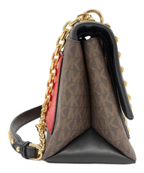 MICHAEL KORS（マイケルコース）MICHAEL KORS Cece Medium Logo Mixed-Media Convertible Shoulder Bag（シーシー ミディアム ロゴ ミックスドメディア コンバーチブル ショルダー バッグ） ブラック×レッドの古着・服飾アイテム