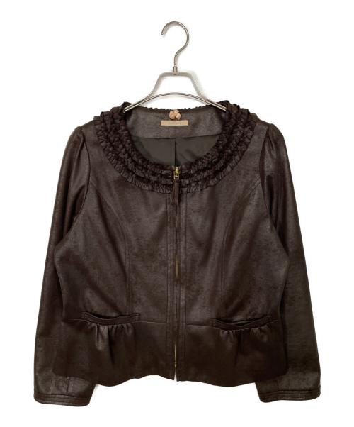 Rose Tiara（ローズティアラ）Rose Tiara (ローズティアラ) ノーカラージャケット ブラウン サイズ:SIZE 46（M）の古着・服飾アイテム