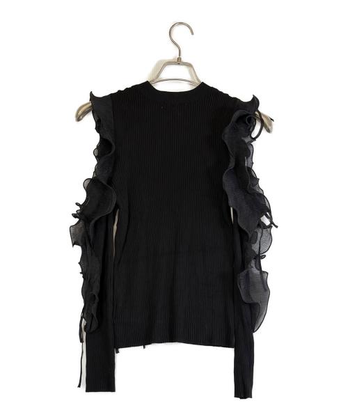 Snidel（スナイデル）Snidel (スナイデル) フリルスリーブニットプルオーバー ブラック サイズ:SIZE Freeの古着・服飾アイテム