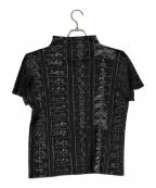 PLEATS PLEASEプリーツプリーズ）の古着「ノースリーブカットソー/コミックイラストモックネック半袖カットソー」｜ブラック