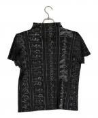 PLEATS PLEASEプリーツプリーズ）の古着「ノースリーブカットソー/コミックイラストモックネック半袖カットソー」｜ブラック