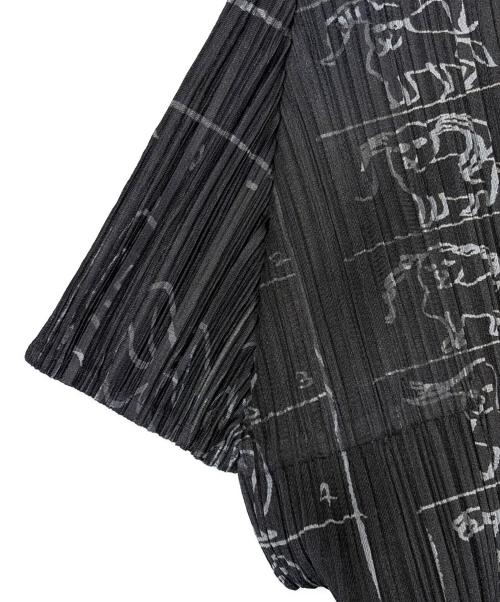 PLEATS PLEASE（プリーツプリーズ）PLEATS PLEASE (プリーツプリーズ) ノースリーブカットソー/コミックイラストモックネック半袖カットソー ブラック サイズ:SIZE 3（L)の古着・服飾アイテム