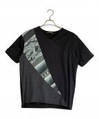ISSEY MIYAKEイッセイミヤケ）の古着「生地切替グラフィックプリントTシャツ」｜ブラック