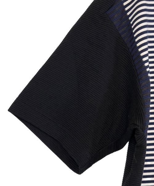 ISSEY MIYAKE（イッセイミヤケ）ISSEY MIYAKE (イッセイミヤケ) 立体ボーダーTシャツ ブラック×ホワイト×ブルー サイズ:SIZE 1（S）の古着・服飾アイテム
