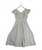 HER LIP TOハーリップトゥ）の古着「ノースリーブワンピース/Kerry Striped Ruffle Dress/」｜ホワイト×ネイビー