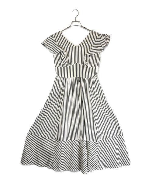 HER LIP TO（ハーリップトゥ）HER LIP TO (ハーリップトゥ) ノースリーブワンピース/Kerry Striped Ruffle Dress/ ホワイト×ネイビー サイズ:SIZE Mの古着・服飾アイテム
