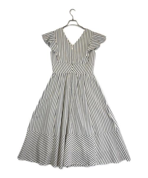 HER LIP TO（ハーリップトゥ）HER LIP TO (ハーリップトゥ) ノースリーブワンピース/Kerry Striped Ruffle Dress/ ホワイト×ネイビー サイズ:SIZE Mの古着・服飾アイテム