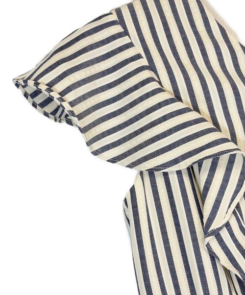 HER LIP TO（ハーリップトゥ）HER LIP TO (ハーリップトゥ) ノースリーブワンピース/Kerry Striped Ruffle Dress/ ホワイト×ネイビー サイズ:SIZE Mの古着・服飾アイテム