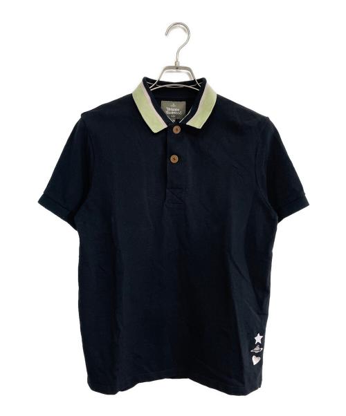 Vivienne Westwood（ヴィヴィアンウエストウッド）Vivienne Westwood (ヴィヴィアンウエストウッド) HEART STAR ORB ポロシャツ ブラック サイズ:48の古着・服飾アイテム