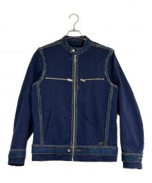 DIESEL（ディーゼル）の古着「デニム切替 シングルライダースジャケット」｜ブルー