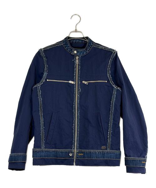 DIESEL（ディーゼル）DIESEL (ディーゼル) デニム切替 シングルライダースジャケット ブルー サイズ:SIZE Sの古着・服飾アイテム