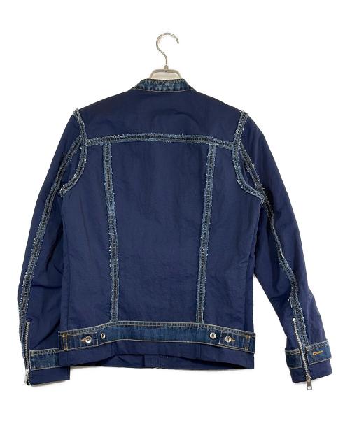 DIESEL（ディーゼル）DIESEL (ディーゼル) デニム切替 シングルライダースジャケット ブルー サイズ:SIZE Sの古着・服飾アイテム