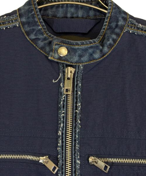 DIESEL（ディーゼル）DIESEL (ディーゼル) デニム切替 シングルライダースジャケット ブルー サイズ:SIZE Sの古着・服飾アイテム