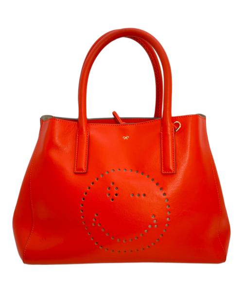 ANYA HINDMARCH（アニヤ・ハインドマーチ）ANYA HINDMARCH (アニヤ・ハインドマーチ) スマイリートートバッグ レッドの古着・服飾アイテム