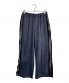 SASQUATCHfabrix.サスクワァッチファブリックス）の古着「FAUX SUEDE FLARE SILHOUETTE TRACK PANTS/フォックスエード フレア シルエット トラックパンツ」｜ネイビー