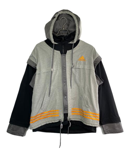 adidas（アディダス）adidas (アディダス) フェイクレイヤードトラックジャケット ブラック×グレー サイズ:SIZE Mの古着・服飾アイテム