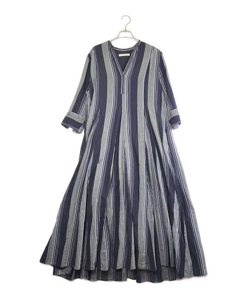 ne quittez pas（ヌキテパ）ne quittez pas (ヌキテパ) Cotton Voile Stripe Panel Dress ネイビー サイズ:SIZE Mの古着・服飾アイテム