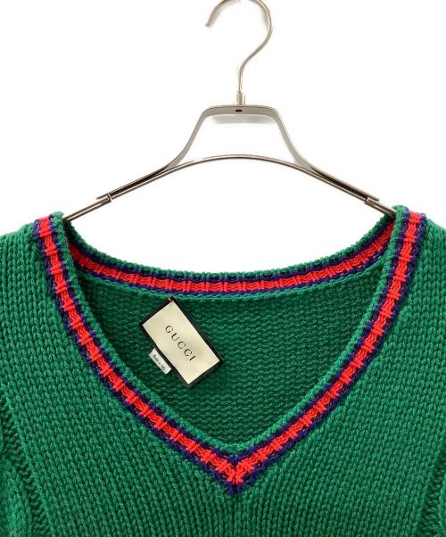 GUCCI（グッチ）GUCCI (グッチ) Vネックーブルニット グリーン サイズ:Sの古着・服飾アイテム