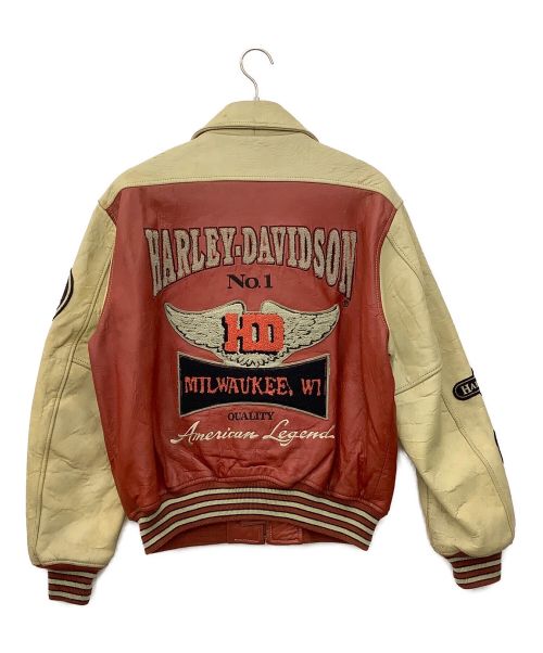 HARLEY-DAVIDSON（ハーレーダビッドソン）HARLEY-DAVIDSON (ハーレーダビッドソン) ｵｰﾙﾚｻﾞｰｽﾀｼﾞｱﾑｼﾞｬﾝﾊﾟｰ レッド×ベージュ サイズ:Lの古着・服飾アイテム