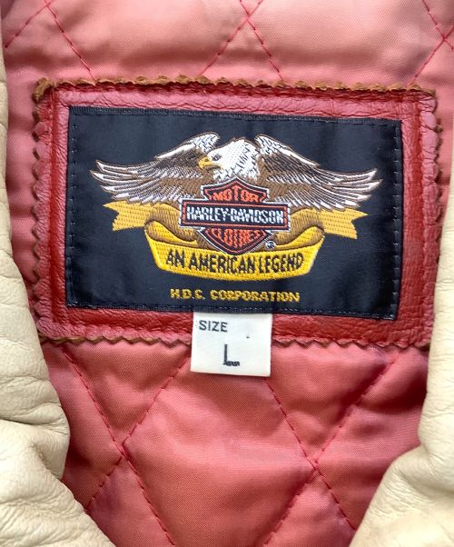 HARLEY-DAVIDSON（ハーレーダビッドソン）HARLEY-DAVIDSON (ハーレーダビッドソン) ｵｰﾙﾚｻﾞｰｽﾀｼﾞｱﾑｼﾞｬﾝﾊﾟｰ レッド×ベージュ サイズ:Lの古着・服飾アイテム